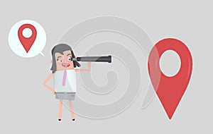 Business woman standing and watching forward in a spyglass. 3d illustration photo