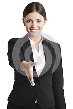 Business woman stretching hand for shaking