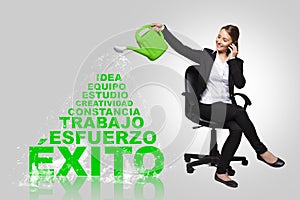 Business woman -success concept with spanish words