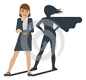 Business Woman Super Hero Shadow Cartoon Mascot