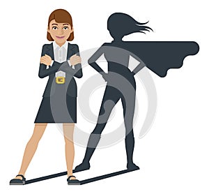 Business Woman Super Hero Shadow Cartoon Mascot