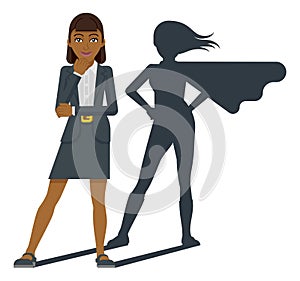 Business Woman Super Hero Shadow Cartoon Mascot