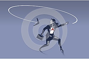 Business Woman Surprised as Boomerang He Throws Goes back to Him from Behind Business Illustration Concept