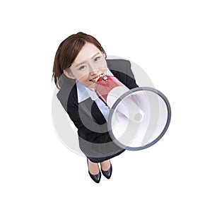 Business woman talking in megaphone