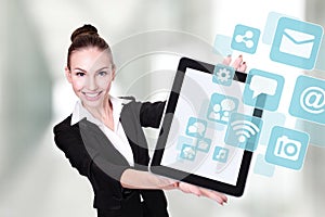 Business Woman or teacher showing tablet pc