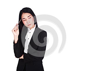 Business woman thinking isolated on white background