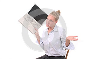 Business Woman Throwing Laptop 3