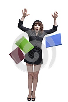 Business woman throwing stack of papers