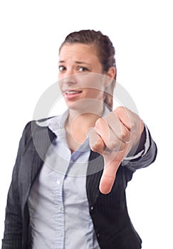 Business woman thumbs down