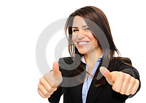 Business woman with thumbs up