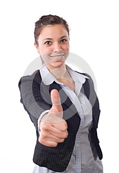 Business woman thumbs up