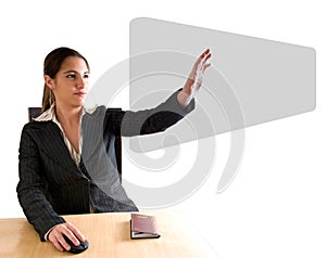 Business woman touching digital screen