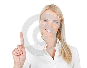 Business woman touching the screen with her finger