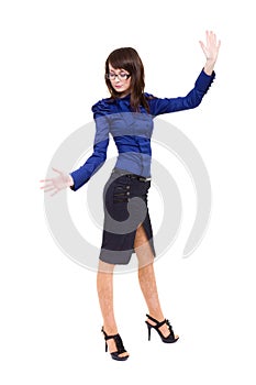 Business woman touching something imaginary