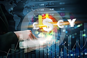 Business woman are trading stock market with currency symbol by