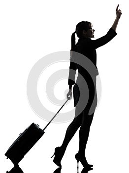 Business woman traveling walking hailing silhouette photo