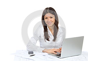 Business woman typing laptop computer