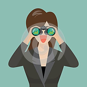 Business woman use binoculars looking for business future
