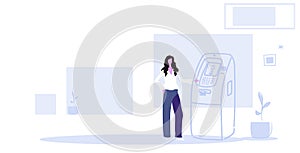 Business woman using atm machine businesswoman withdrawing cash automatic teller machine money transactions concept