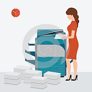 Business woman using copy print machine.