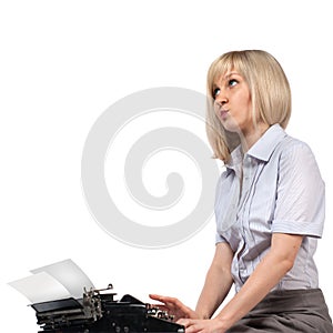Business woman with vintage typing machine