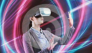 Business Woman In VR Glasses Experiencing Virtual Reality