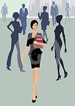 Business woman walking with documents