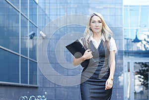 Business woman walking down the street