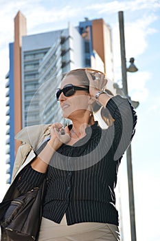 Business woman walking down the street