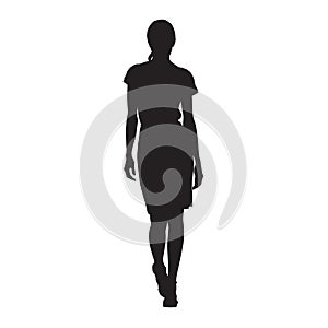 Business woman walking, isolated vector silhouette. lady, c