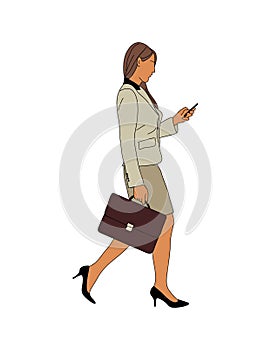 Business woman walking side view vector isolated.