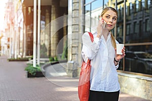 Business woman walking on street