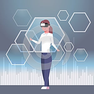 Business Woman Wearing Vr Headset Modern 3d Glasses Virtual Reality Technology Concept