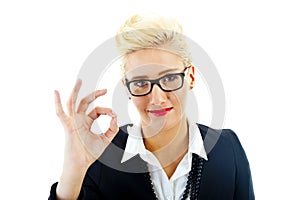 Business woman on white background with glasses