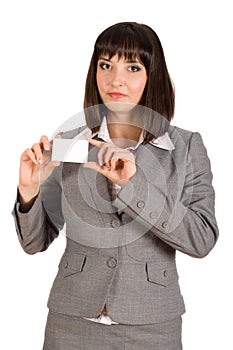 Business woman with white card