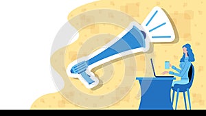 Business woman working for advertising with a megaphone icon