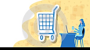 Business woman working for commerce and retail with a shopping cart icon