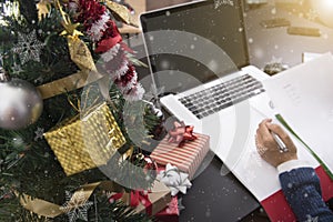 Business woman working on desk office concept office christmas