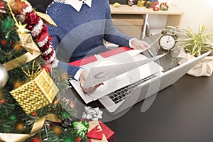 Business woman working on desk office concept office christmas