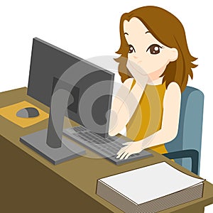 Business woman working on desktop computer