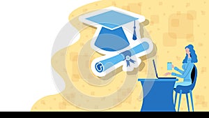 Business woman working for education with a graduation cap and diploma icon