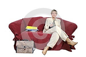 Business Woman Working at Home on Couch