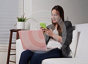 business woman working at home living room