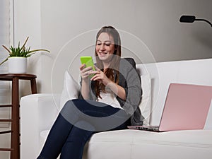 business woman working at home living room
