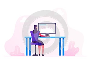 Business Woman Working on Personal Computer at Home or at Office Workplace, Hardwork Female Character Freelancer