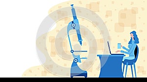 Business woman working for science and analysis with a microscope icon