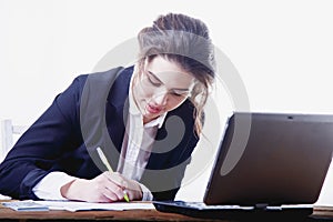 Business Woman works with laptop business, money, production,