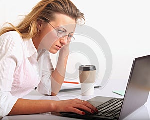 Business Woman works with laptop (business, money, production,