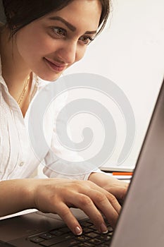 Business Woman works with laptop (business, money, production, r