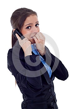 Business woman worries on the phone